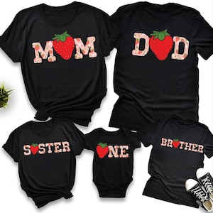 Berry First Birthday Family Shirts – Matching Mom Dad Baby Strawberry Outfits – Custom 1st Birthday Tee Set