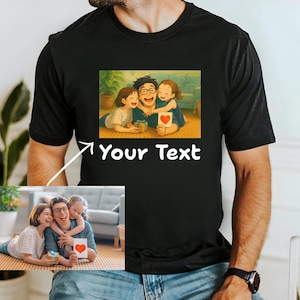 Gepersonaliseerde vadershirt in anime-stijl, aangepast handgetekende cartoonportret T-shirt, pastel anime vaderdagcadeau, verjaardagsshirt voor hem
