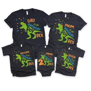 Personalized Dinosaur Birthday Boy Shirt, Custom Dinosaur Family Matching Party Shirt, T-Rex Birthday Boy Shirt, Custom Name Bday Boy Shirt