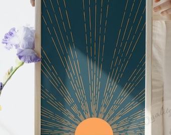 Arte de pared Boho Sun: Impresión geométrica minimalista (descarga digital)