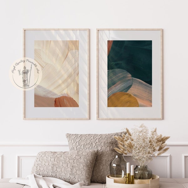 Abstract Art Print Set, Modern Neutral Abstract Gallery Wall Art Set of 2 Nordic Prints, Simple Abstract Art Scandinavian Printable Abstract