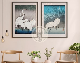 Ohara Koson Japanese Woodblock Print Set: Vintage Egret Wall Art (Digital Download)