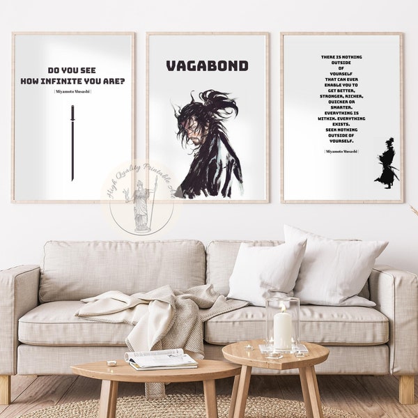 Miyamoto Musashi Vagabond Wall Art Set of 3 Prints, Japanese Print, Manga Panels, Anime Manga Poster, Japanese Art, Book of Five Rings