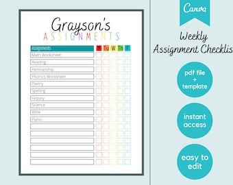 Wöchentliche Aufgaben Checkliste Printable | Canva Template | Auftrags-Tracker | Regenbogen