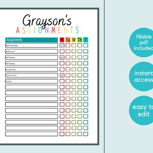 Weekly Assignment Checklist Printable | Canva Template | Assignment ...