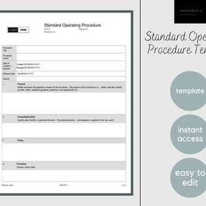 SOP Template | Standard Operating Procedure | Policies | Digital | Printable | Fillable | Instant Download