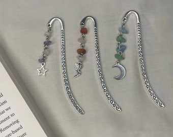 Crystal charm bookmark // book mark custom crystals hippie witchy gift gemstone agate quartz