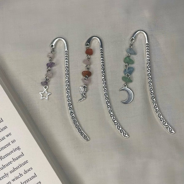 Crystal charm bookmark // book mark custom crystals hippie witchy gift gemstone agate quartz
