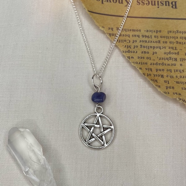 Pentacle pentagram charm necklace with sodalite  // witchy jewellery accessory for witches pagan pentagram Wicca Wiccan crystal jewelry