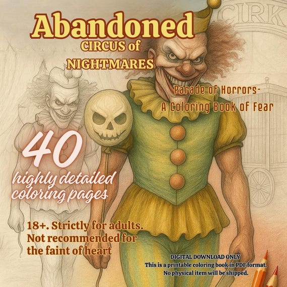 Abandoned Circus of Nightmares — A Digital Coloring Book of Fear