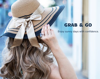 Straw Hat for Women, Beach Hat, Sun Hat, Travel Hat, Wide Brim with Ribbon, Vintage Retro Style, Stylish Design