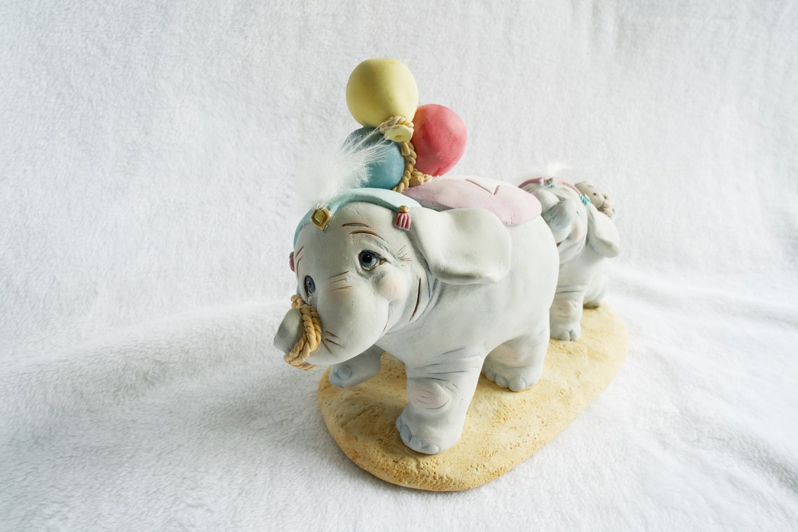 STUNNING Vintage Dreamsicles Elephant Walk Figurine 1990s, Signed by