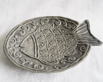 Vintage Ceramic Aluminum Boho Fish Serving Platter, 7.5'' Long, 5.5'' Wide