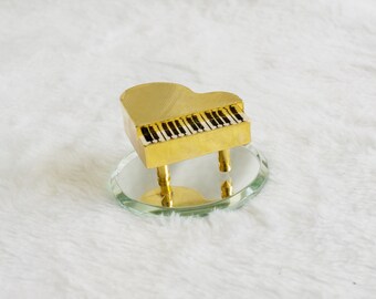 Vintage Gold Tone Piano Miniature with Mirror Base, Set of 2, High Quality