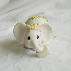 Vintage Vintage Elephant Porcelain Figurine Ornament, Elephant Porcelain Decor, 1990s, Made in Japan