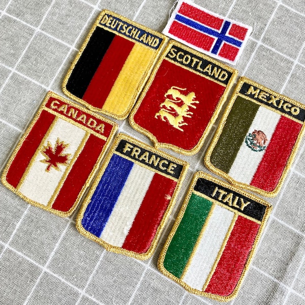 Vintage Nation/Country Flags Collection, Crest Style Embroidered Iron On Patch