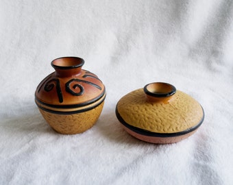 Vintage Hand Made and Hand Hand Painted Pottery Bud Vase, Small, Set of 2