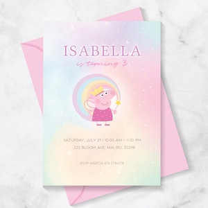 Peppa Pig Invitation | Colorful Pastel Girl Colors | Digital invitation. Customizable, Printable Template