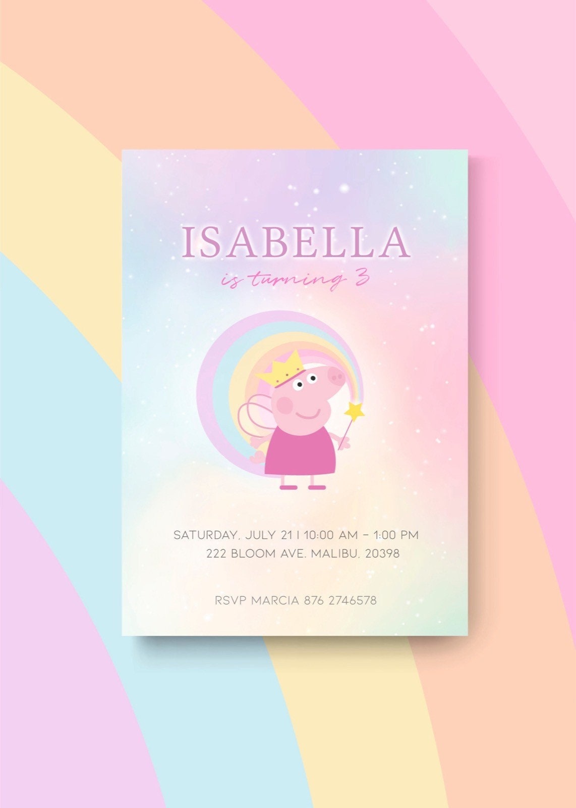 Peppa Pig Invitation Colorful Pastel Girl Colors Digital Invitation ...