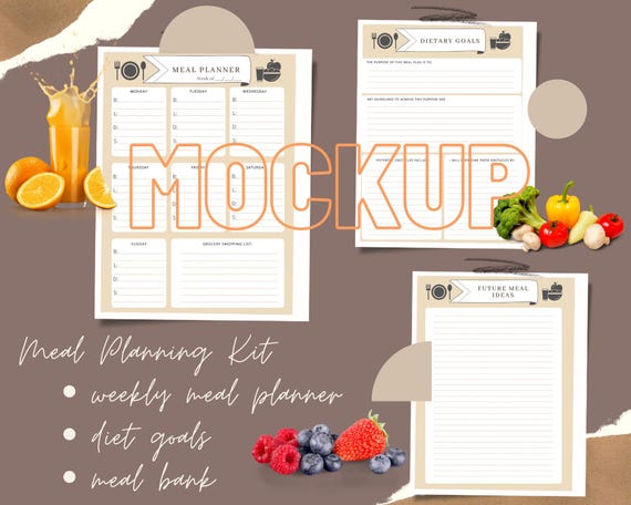 Simple & Printable Meal Planner PDF – Daily Meal Plan Template with Snacks, Dietary Goals and Recipe Notes – Digital Download