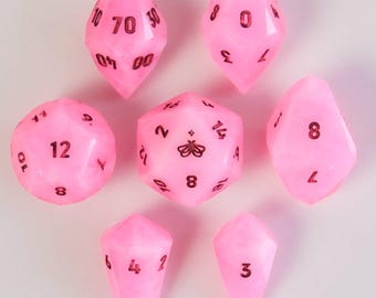 Handmade Cotton Candy Resin Dice Set: Sharp Edge Polyhedral DnD Dice