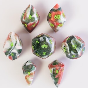 Dados de piedras preciosas en tonos primaverales: juego de dados de resina hechos a mano, dados de resina para DnD, dados de resina con borde afilado, dados poliédricos, juego de dados para DnD