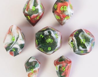 Spring Tones Gemstone Resin Dice Set - Handmade Sharp Edge DnD Dice