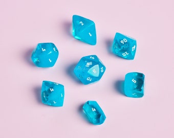 Light Blue Ice - Handmade Resin Dice Set, Resin DnD Dice, Resin Sharp Edge Dice, Polyhedral Dice, DnD Dice Set, Gemstone Dice, Crystal Dice