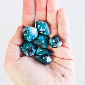 Gemstone Storm Full Dice Set - Handmade Resin Dice Set, Resin DnD Dice, Resin Sharp Edge Dice, Polyhedral Dice, DnD Dice Set