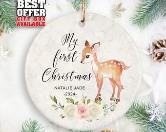 Personalized Little Deer Christmas Ornament, My First Christmas, Baby Girl First Christmas Ornament, New Baby Christmas Ornament, _008