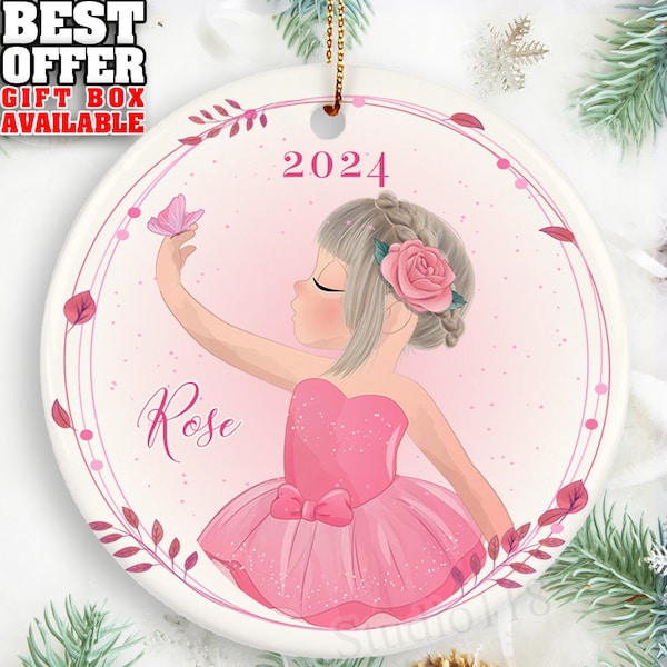 Girl's Christmas Ornament, Ballerina Ornament, Girl's Ornament, Personalized Christmas Ornament, Ballerina Girl Flowers Butterfly, _050