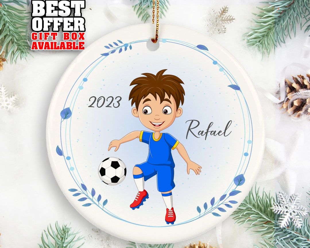 Boy Soccer Ornament, Soccer Christmas Keepsake, Personalized Christmas