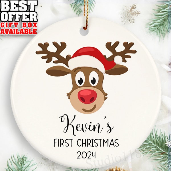 Rudolph The Red Nosed Reindeer Ornament, Baby First Christmas Ornament, 2024 First Christmas Gift, Personalized Rudolphs Ornament, _100