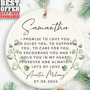 Personalized Godparents Ornament, Godmother Godfather Gift, Christening Baptism Quote, Promise to Godchild, Ceramic Round Ornament _063