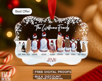 Large Family Christmas Ornament with Kids & Pets