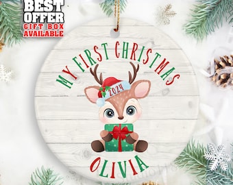 Personalized Baby's First Christmas Reindeer Ornament for Boy or Girl, _034