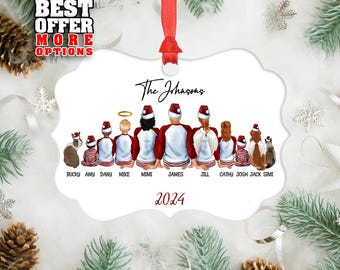 Personalized Family Ornament, Christmas Ornament, Big Family Keepsake, Big Family With Kids, Christmas Gift, Family With Pets Dog Cat, B_029