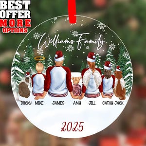 Family Ornament With Kids and Pets, Christmas Family Personalized, Acrylic Keepsake, 2025 New Family Christmas Ornament Dog Cat Bunny, _144