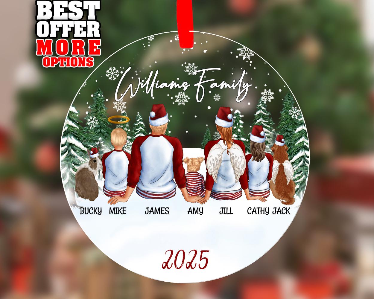 Family Ornament With Kids and Pets, Christmas Family Personalized, Acrylic Keepsake, 2025 New Family Christmas Ornament Dog Cat Bunny, _144