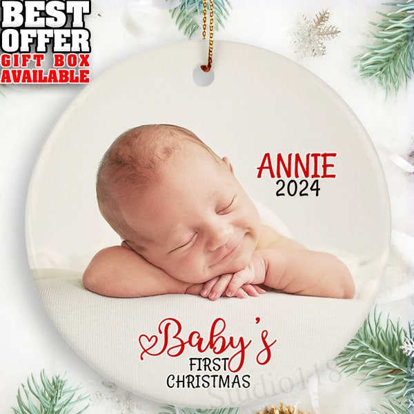 Baby Photo Ornament, First Christmas Baby Photo Ornament, Personalized 2024 Christmas Gift, Custom Newborn Photo Keepsake Gift, _069