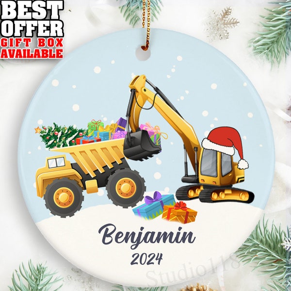 Excavators Christmas Ornament, Dump Truck and Digger Christmas Ornament, Kids Construction Personalized Ornament, Boys Keepsake, _233