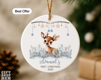 Baby Boy erste Weihnachten Ornament 2025 - personalisierte Keramik Hirsch Andenken für Neugeborene Geschenk, _264