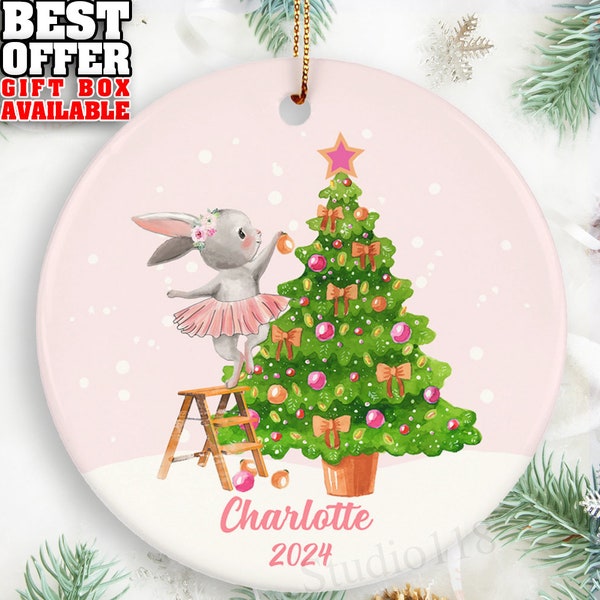 Bunny Ballerina Christmas Ornament, Personalized Girls Christmas Ornament, Custom Kids Christmas Ornament, Rabbit Ballerina, Gift Girl, _227