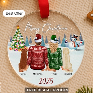 Custom Couple Ornament With Kids & Pets, Christmas Ornament, Personalized Christmas Gift for Couples, Pet Lovers, Mom Dad, or Friends, _144