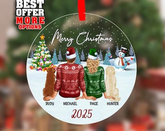 Custom Couples Ornament With Pets, Christmas Ornament, Personalized Pet Lover Gifts For Couple, Family Portrait Dog Cat Mom Dad Gift, _144