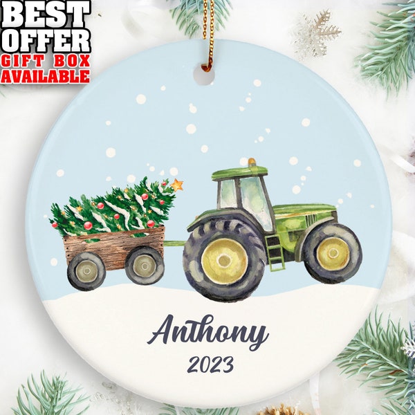 Green Tractor Ornament, Tractor Trailer Christmas Tree, Boys Christmas Ornament, Personalized Tractor Ornament, Custom Farm Ornament, _229