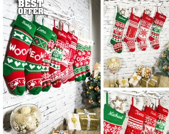 Personalized Christmas Stockings 2024, Knitted & Embroidered Holiday Decor, Couples Gift, Pets Stockings, Family, Kids, Couples, Dogs, Cats