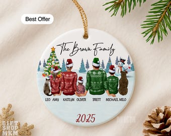 Addobbo natalizio personalizzato per la famiglia 2025 - Addobbo in ceramica personalizzato con bambini e animali domestici, _144