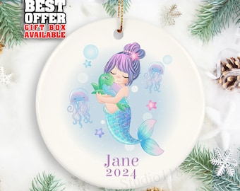 Mermaid Christmas Ornament, Personalized Girl Ornament, Kids Christmas Ornament, Christmas Keepsake, Girls Mermaid Gift, _060