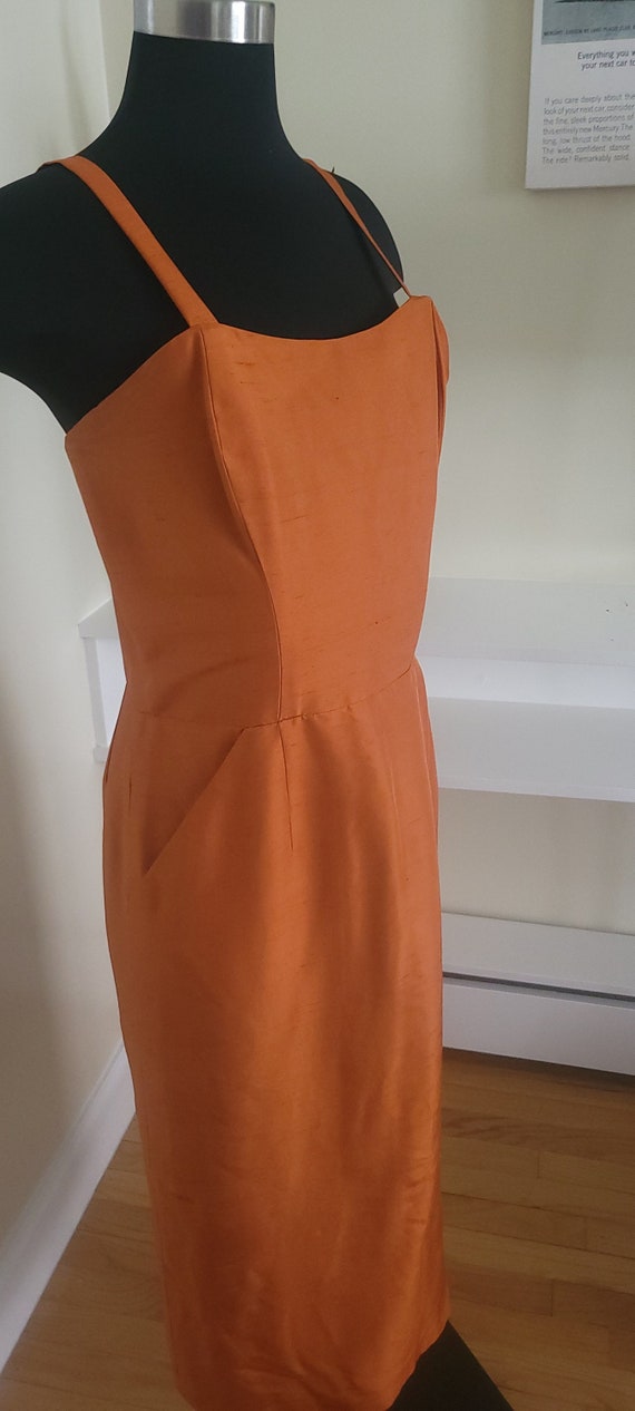 Vintage Silky Burnt Orangs Midi Dress - image 5